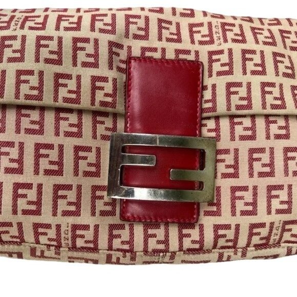 Fendi red Zucchino print baguette bag w chrome FF clasp - Picture 4 of 16